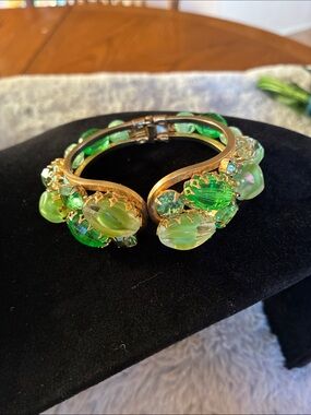 Gold-Tone Green Crystal Cluster Bracelet